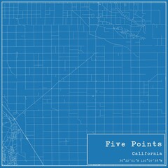 Blueprint US city map of Five Points, California.