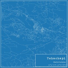 Blueprint US city map of Tehachapi, California.