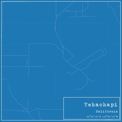 Blueprint US city map of Tehachapi, California.
