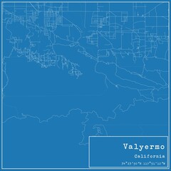 Blueprint US city map of Valyermo, California.