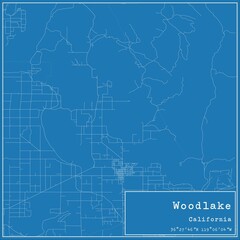 Blueprint US city map of Woodlake, California.