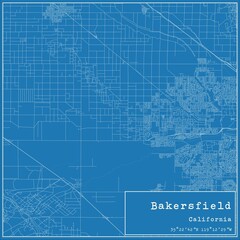 Blueprint US city map of Bakersfield, California. - obrazy, fototapety, plakaty
