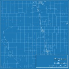 Blueprint US city map of Tipton, California.