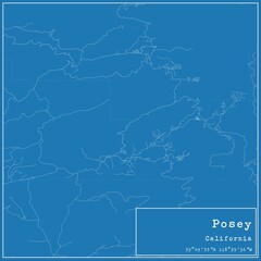 Blueprint US city map of Posey, California.