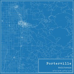 Blueprint US city map of Porterville, California. - obrazy, fototapety, plakaty