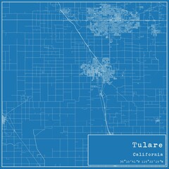 Blueprint US city map of Tulare, California. - obrazy, fototapety, plakaty