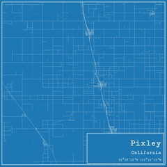Blueprint US city map of Pixley, California.