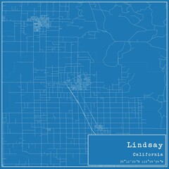 Blueprint US city map of Lindsay, California.