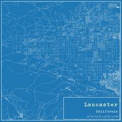 Blueprint US city map of Lancaster, California.