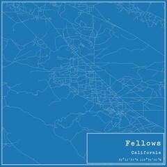 Blueprint US city map of Fellows, California.