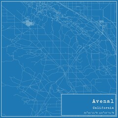 Blueprint US city map of Avenal, California.