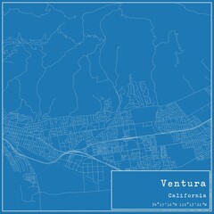 Blueprint US city map of Ventura, California.