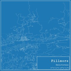 Blueprint US city map of Fillmore, California.