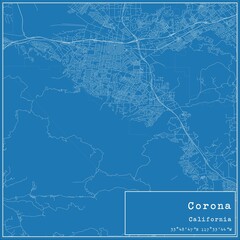 Blueprint US city map of Corona, California.