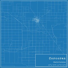 Blueprint US city map of Corcoran, California.