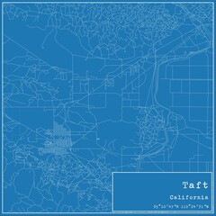 Blueprint US city map of Taft, California.