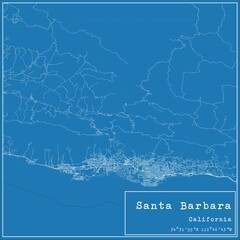 Blueprint US city map of Santa Barbara, California.