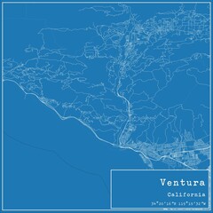 Blueprint US city map of Ventura, California.