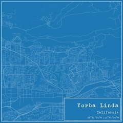 Blueprint US city map of Yorba Linda, California.