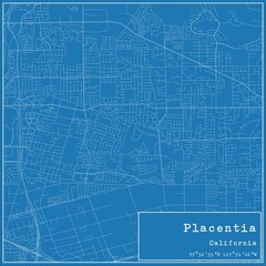 Blueprint US city map of Placentia, California.