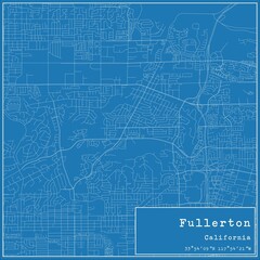 Blueprint US city map of Fullerton, California.