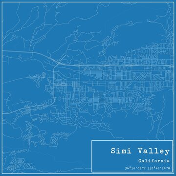 Blueprint US city map of Simi Valley, California.