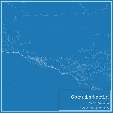 Blueprint US city map of Carpinteria, California.
