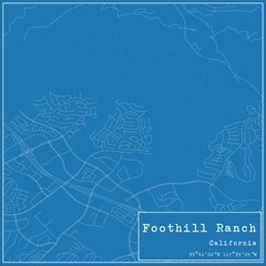 Blueprint US city map of Foothill Ranch, California.