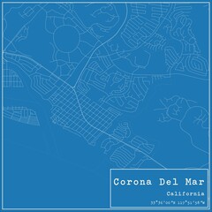 Blueprint US city map of Corona Del Mar, California.