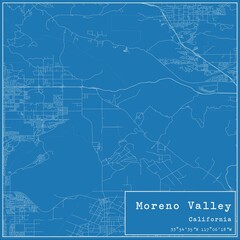 Blueprint US city map of Moreno Valley, California.