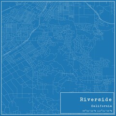 Blueprint US city map of Riverside, California.
