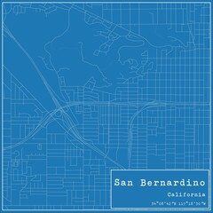 Blueprint US city map of San Bernardino, California.