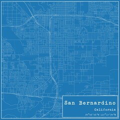 Blueprint US city map of San Bernardino, California.