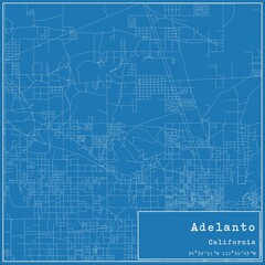 Blueprint US city map of Adelanto, California.