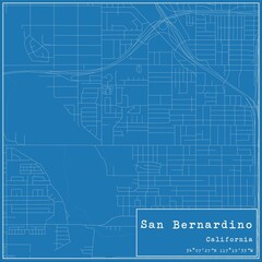 Blueprint US city map of San Bernardino, California.