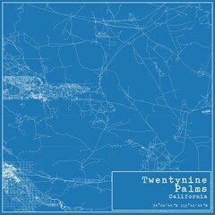 Blueprint US city map of Twentynine Palms, California.
