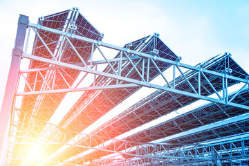 Large electrical power plant with many rows of solar photovoltaic panels