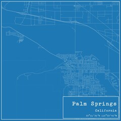 Blueprint US city map of Palm Springs, California.