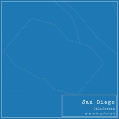 Blueprint US city map of San Diego, California.