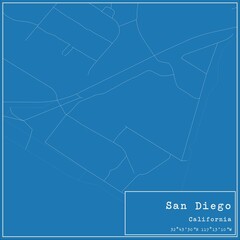 Blueprint US city map of San Diego, California.