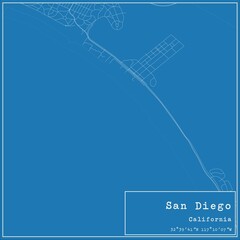 Blueprint US city map of San Diego, California.
