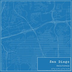 Blueprint US city map of San Diego, California.