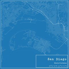 Obraz premium Blueprint US city map of San Diego, California.