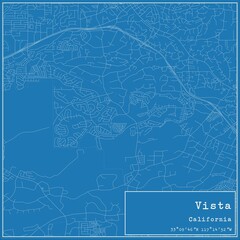 Blueprint US city map of Vista, California.