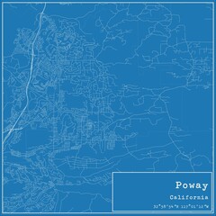 Blueprint US city map of Poway, California.