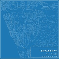 Blueprint US city map of Encinitas, California.