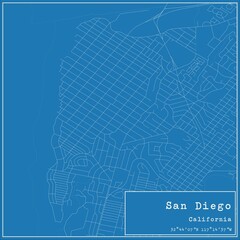 Blueprint US city map of San Diego, California.