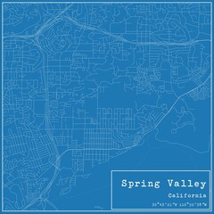 Blueprint US city map of Spring Valley, California.