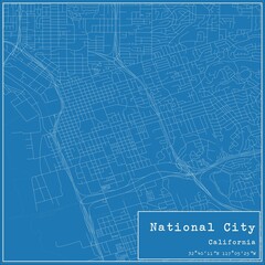 Blueprint US city map of National City, California.