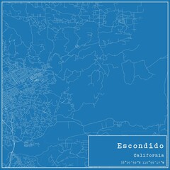 Blueprint US city map of Escondido, California.